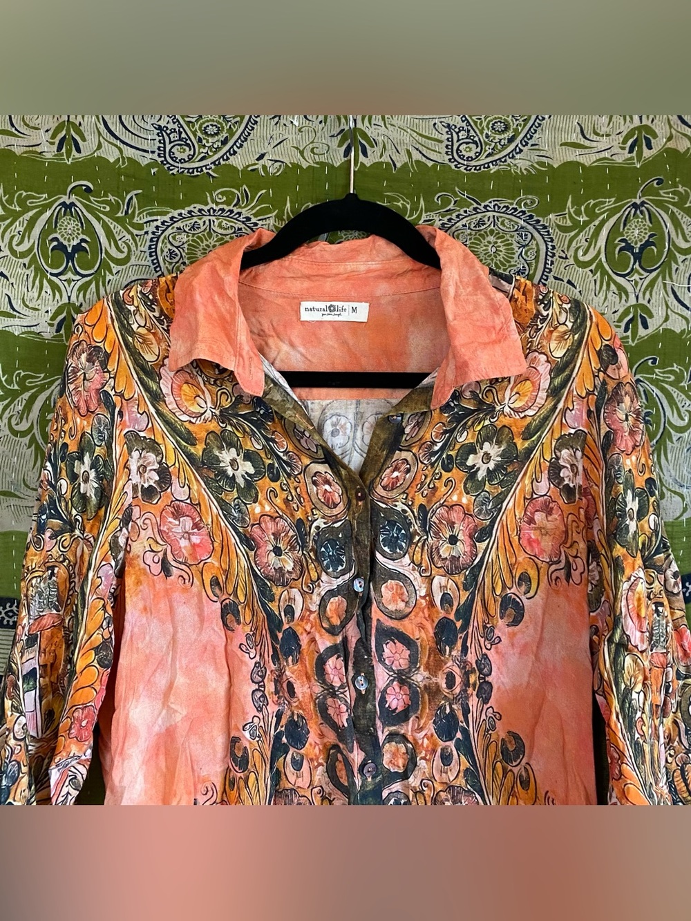 Natural Life Coral Floral Fiona Tunic Shirt Dress Size Medium Bohemian Indie - Picture 3 of 16